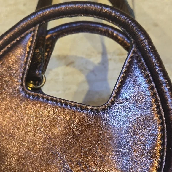 Anthropologie Metallic Copper Bronze 100% Sheep Leather Versatile Bag - Picture 5 of 10